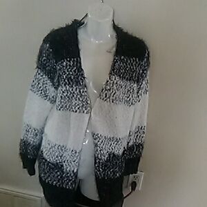 Yes💲1⃣▶Cozy Black and White Striped Cardigan Soft Fury